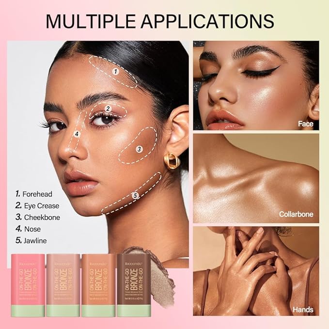 Cream Contour Stick, Face Shimmer Bronzer Stick, Blendable Natural Glow Highlighter Makeup Stick, Multi-Use Tinted Solid Moisturizer Stick,Body Face Illuminator Luminizer,02 Soft Glow-Velvo Beauty