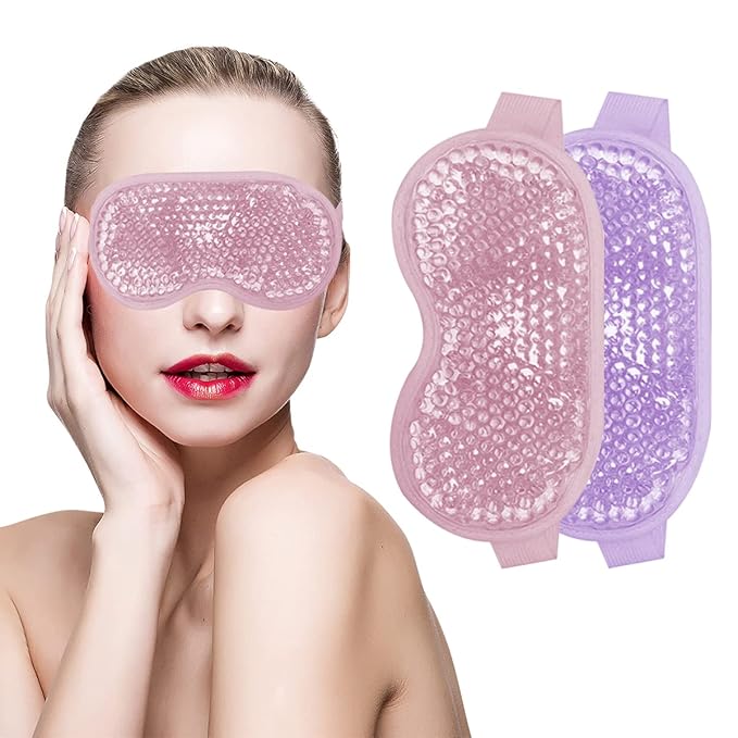 Permotary 2PCS Gel Eye Mask Reusable Hot Cold Compress Pack Eye Therapy,Therapeutic Gel Eye Spa Pad for Puffiness/Dark Circles/Eye Bags/Dry Eyes/Headaches/Migraines/Stress Relief-Pink&Purple-Velvo Beauty