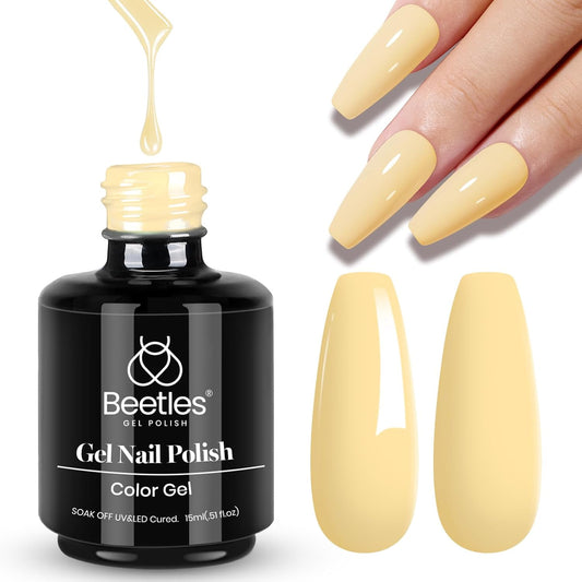 Beetles Pastel Gel Nail Polish 15ml Yellow Nail Polish Lemon Chiffon Cream Soak Off Uv Led Nail Lamp Nail Art Manicure Salon Diy Home Gel Colors Summer-Velvo Beauty
