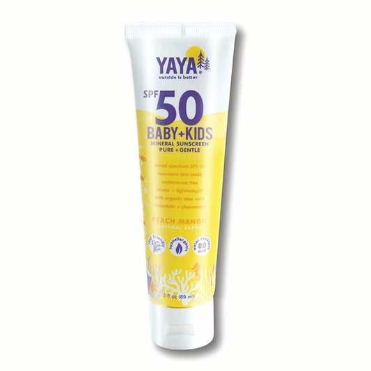 YAYA ORGANICS Baby + Kids Mineral Sunscreen Lotion, SPF 50, Reef-Friendly, Non-Nano Zinc Oxide, Water-Resistant, Hypoallergenic, Pure + Gentle for delicate skin, 3 oz-Velvo Beauty