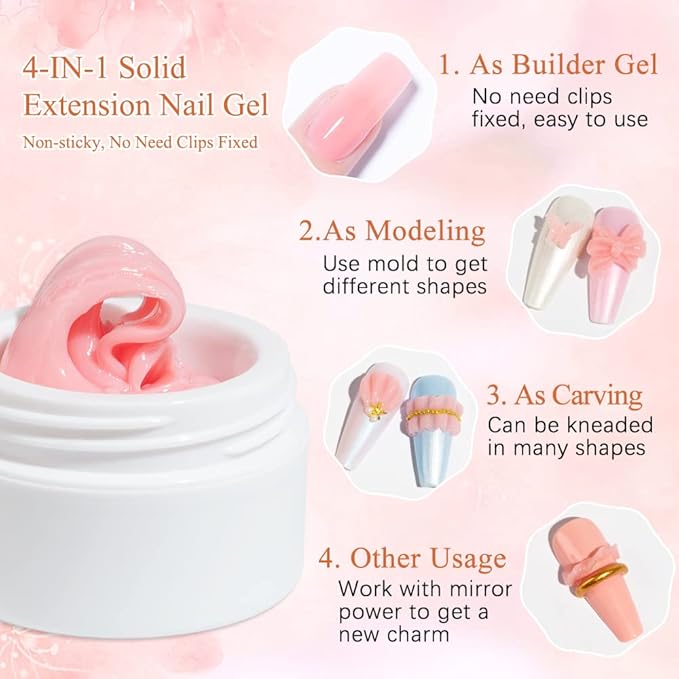 MIZHSE Solid Builder Gel for Nails, Nude Pink Non-Sticky Sculpting Gel, 3D Nail Art Building Carving Modeling Hard Nail Extension Soak Off UV/LED Nail Art Salon Home DIY 15g-Velvo Beauty