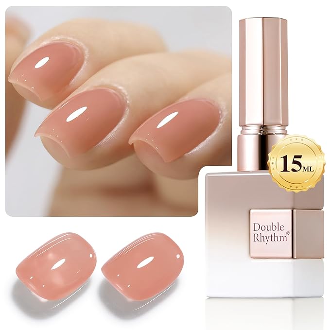 Double Rhythm 0.50 OZ Translucent Gel Polish Same Color Same Bottle Sheer Pastel Neutral Natural Milky 15 ML Jelly UV Nail Art DIY at Home (Light Orange Pink-A1497)-Velvo Beauty