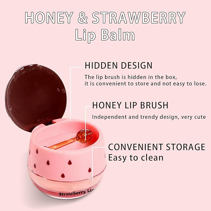 4 PCS Lip Mask Overnight, Honey&Strawberry Moisturizing Repair Sleeping Lip Balm, Fade Lip Lines Bee lip Balm, Hydrating &Prevention Dry and Crack Lip Scrubs Exfoliator (2 Honey & 2 Strawberry)-Velvo Beauty