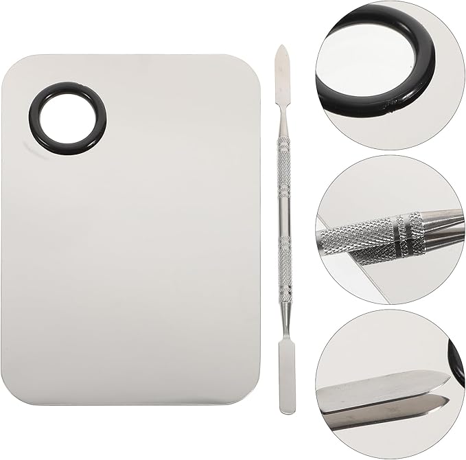FOMIYES Makeup Palette, Makeup Mixing Palette, Stainless Steel Cosmetic Mixing Tray with Spatula Makeup Artist Tool for Mixing Foundation Nail-Art-Velvo Beauty