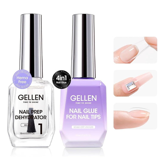 Gellen 18ML Nail Glue Gel and Nail Prep Dehydrator, 4 in 1 Soak Off LED UV Glue for False & Acrylic & Clear Press on Nails, Long Lasting for 28+ Days-Velvo Beauty