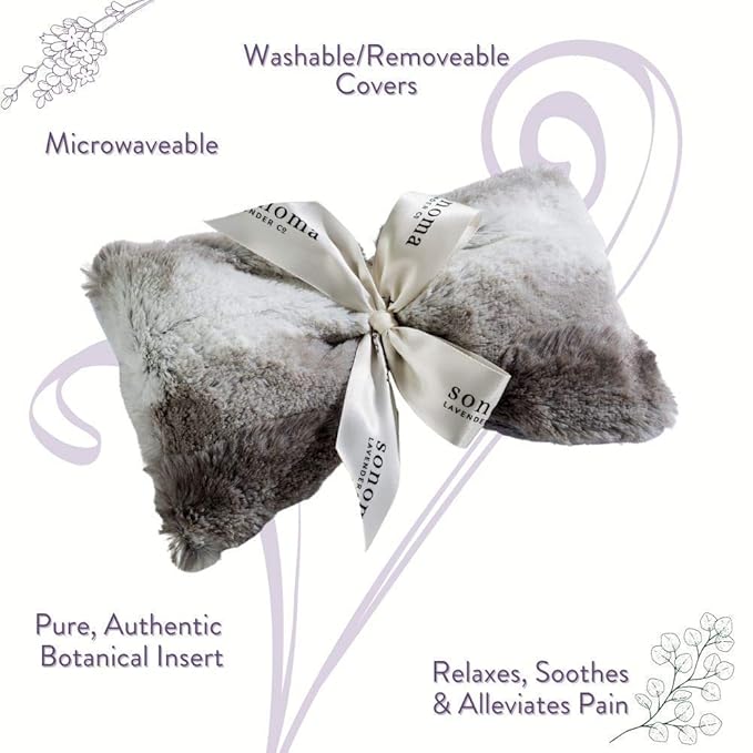 Sonoma Lavender Spa Mask, Heatable/Chillable Aromatherapy Eye Pillow with Lavender Infused Flaxseed Insert, Eye Compress for Stress Relief with Removable and Washable Cover (Platinum Angora)-Velvo Beauty