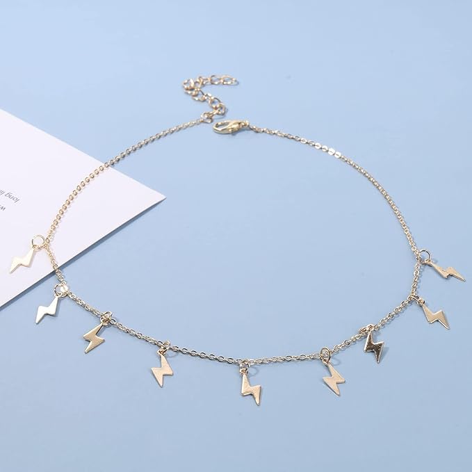 Boho Lighting Bolt Choker Necklace Gold Dangle Thunder Necklace Minimalist Collar Chain Necklace Weather Necklace Jewelry for Women and Girls-Velvo Beauty