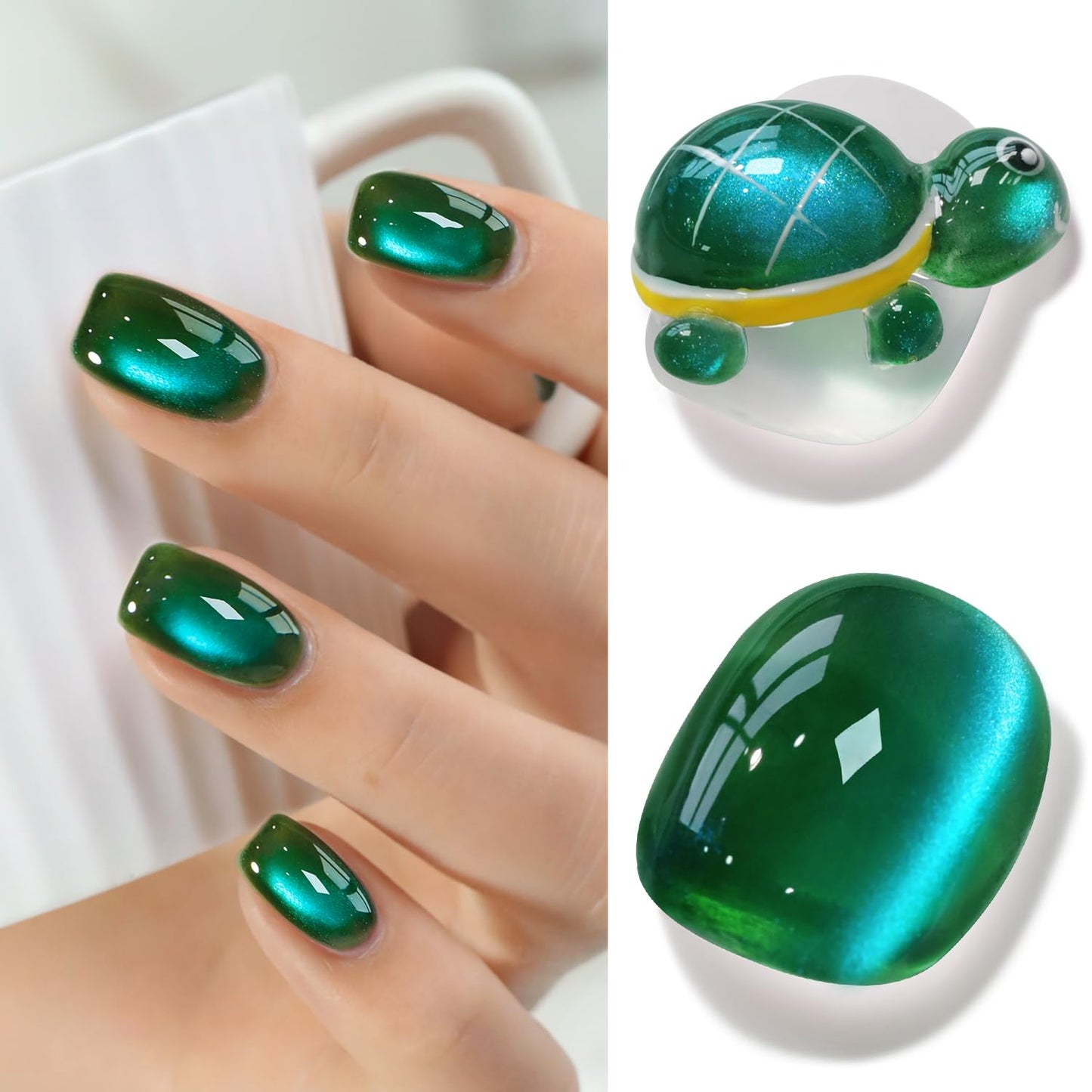 Double Rhythm Jelly Glass Cat Eye Gel Polish with Magnet 15ML Holographic Glitter Shimmer Translucent Sheer Color Magnetic Nail Polish Salon DIY at Home (Dark Green-MC1263)-Velvo Beauty