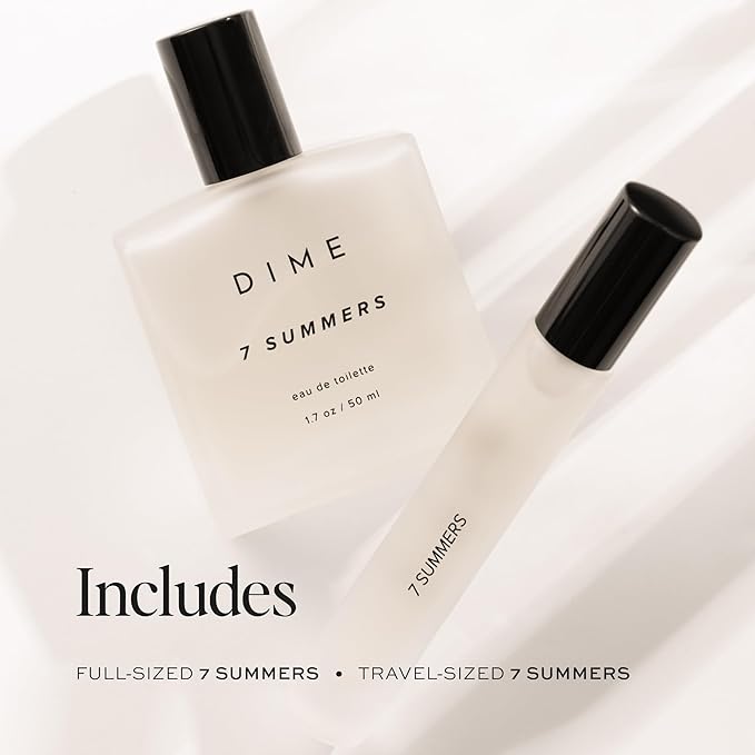 Dime Beauty 7 Summers Perfume Set ($87 Value) - Includes 50 ml + Travel Size 10 ml, Sweet Floral Scent, Clean Fragrance Eau de Toilette for Women, Hypoallergenic-Velvo Beauty