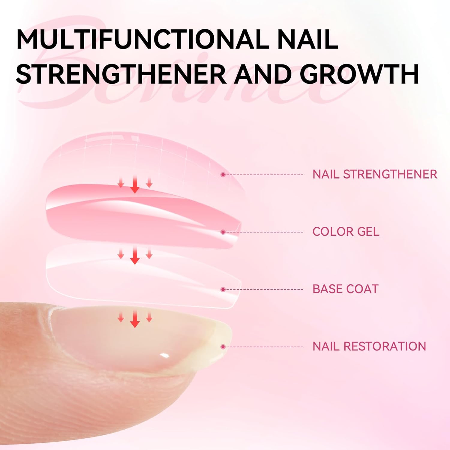 Nail Strengthener and Growth Natural Nails Hardener Pink Nail Repair Strengthening Polish Ridge Filler for Weak and Damaged Nails 12ML-Velvo Beauty