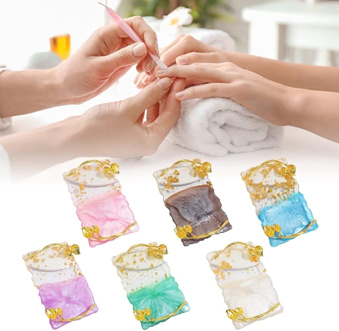 Resin Nail Art Palette, Nail Art Painting Palettes with Nail Palette Stirring Rod Gold Edge Nail Holder Nail Art Display Board Fashion Delicate Nail Tool Accessories, Type 6-Velvo Beauty