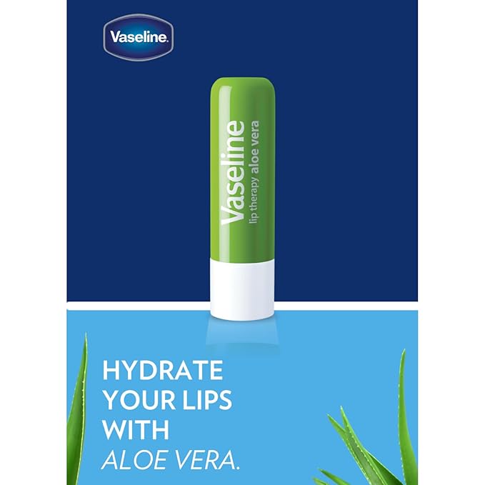 Vaseline Lip Therapy Care Aloe Fresh, Fast-Acting Nourishment, Ideal for Chapped, Dry, Cracked, or Damaged Lips, Lip Balm, 4-Pack, 0.16 Oz Each-Velvo Beauty