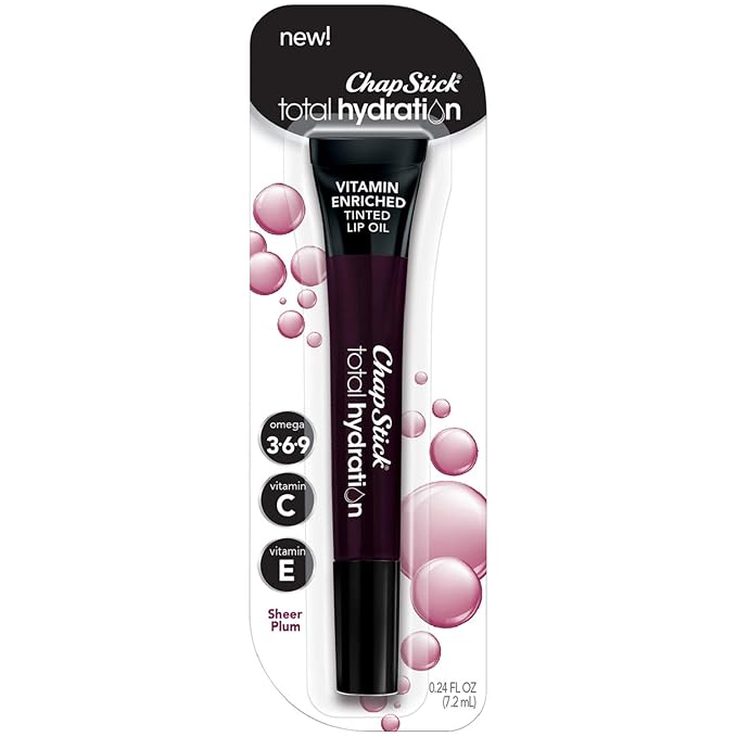 ChapStick Total Hydration Vitamin Enriched Sheer Plum Tinted Lip Oil Tube, Lip Care - 0.24 Oz-Velvo Beauty