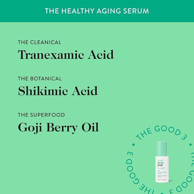 good.clean.goop beauty The Healthy Aging Serum | Facial Serum with Tranexamic Acid, Shikimic Acid & Goji Berry Oil | Serum to Help Smooth Wrinkles and Fine Lines | Anti-Aging Serum | Vegan | 1 Fl oz-Velvo Beauty