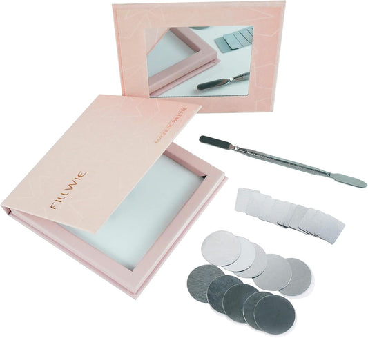 Pink Magnetic Refillable Makeup Palette with Mirror – Lightweight, Durable, Travel-Ready Case for Eyeshadow, Blush, Lipstick – Includes Spatula & 20 Stickers – Small, Waterproof Paperboard-Velvo Beauty