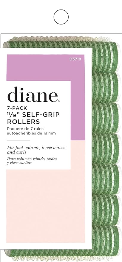 Diane 11/16-Inch Self-Grip Hair Rollers for Defined Curls, Root Lift, Layer Definition, Lightweight and Reusable, Ideal for All Hair Types and Easy Styling, Green, 7 Count-Velvo Beauty