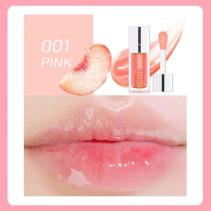 Lip Oil Hydrating Tinted Lip Balm, Plump Lip Gloss Lip Care Transparent Toot Lip Oil Tinted (001# Pink)-Velvo Beauty