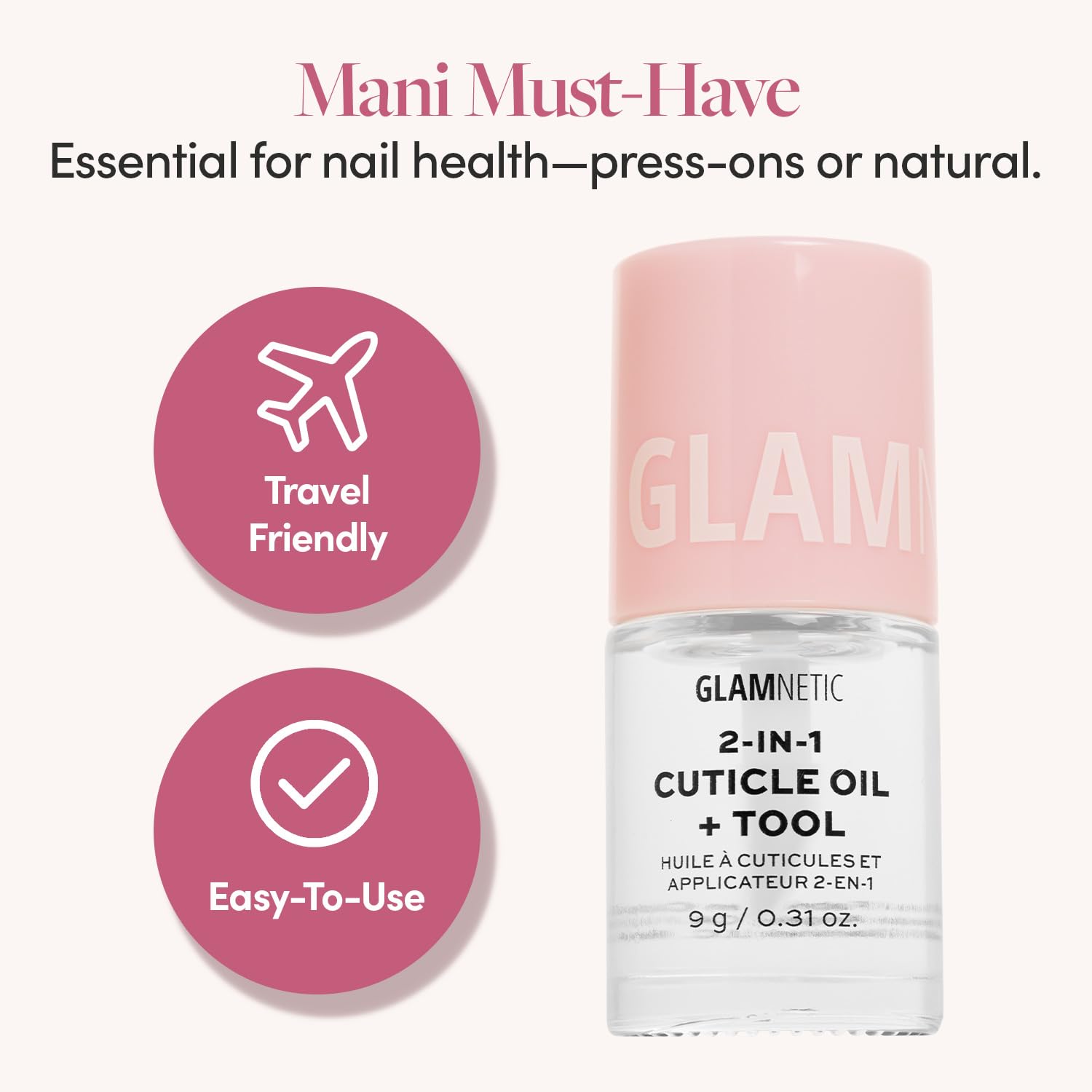 Glamnetic 2-in-1 Cuticle Oil | Nourishing Cuticle Serum & Cuticle Pusher For Healthy Nails | Overnight, Hyaluronic Acid & Botanical Oils - 0.31 Oz-Velvo Beauty