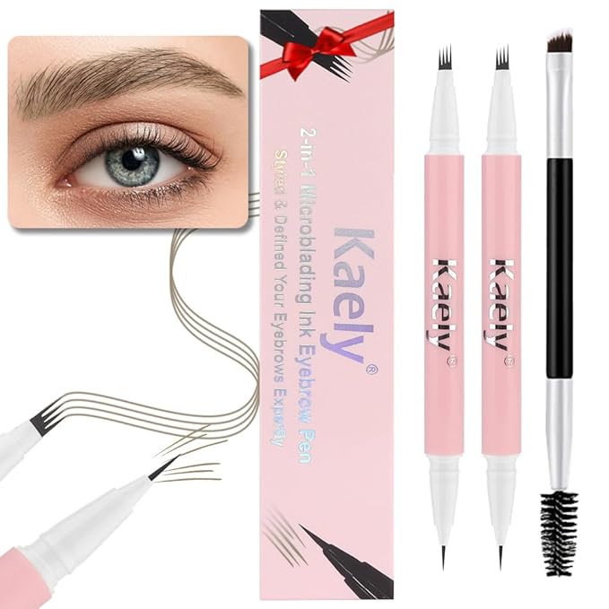 evpct 2Pcs Light Brown Magic Microblading Dual-Ended Eyebrow Contouring Pen Brow Pencil, with 4 Brush Micro-Fork-Tips Applicator and Precise Brush-Tip Hair Like Strokes, Dual-ended Eyebrow Brush-Velvo Beauty