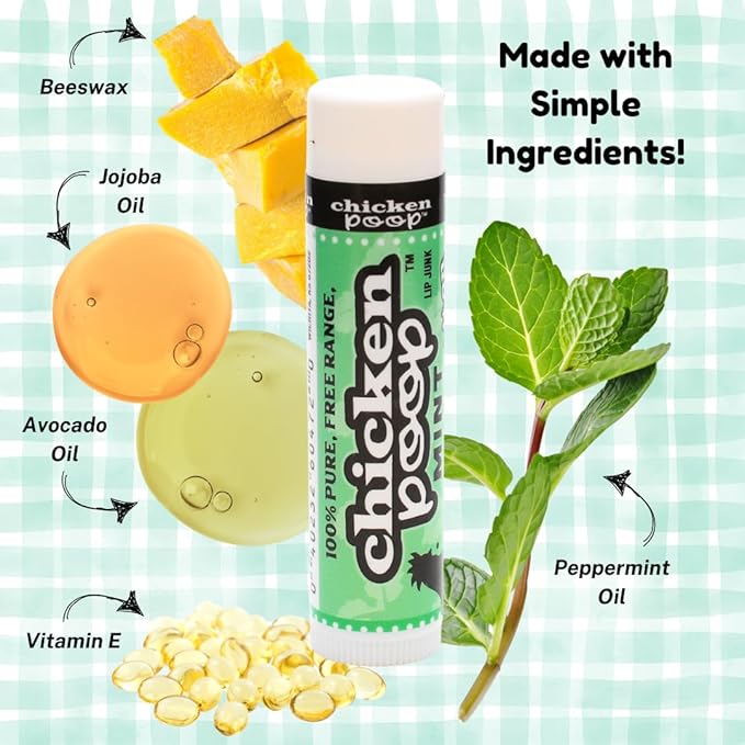 Chicken Poop Lip Balm Simone Chickenbone 100% Natural Moisturizer for Dry, Chapped Lips, Combo (Original, Mint, Outdoors with SPF 30, Coconut), 4 Pack-Velvo Beauty