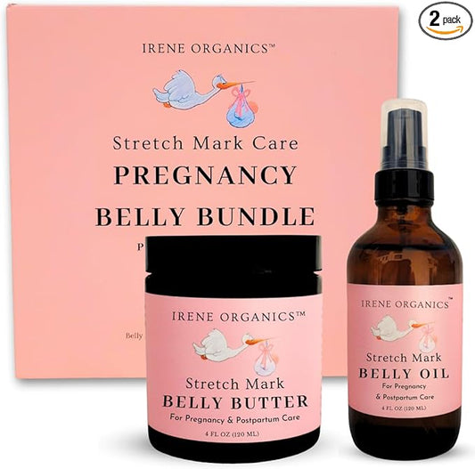 Belly Bundle by Irene Organics - Organic Belly Butter and Oil for Pregnancy Stretch Mark Prevention and Treatment - Award Winning Skincare For Pregnancy and Postpartum - Mother's Day Gift Set (Small)-Velvo Beauty