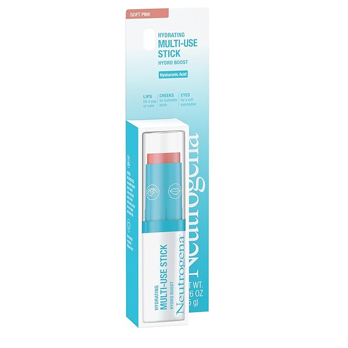 Neutrogena Hydro Boost Hydrating Multi-Use Makeup Stick with Hyaluronic Acid, Gentle Multi-Use Colored Makeup Balm to Brighten Lips, Cheeks & Eyes, Non-Comedogenic, Soft Pink, 0.26 oz-Velvo Beauty