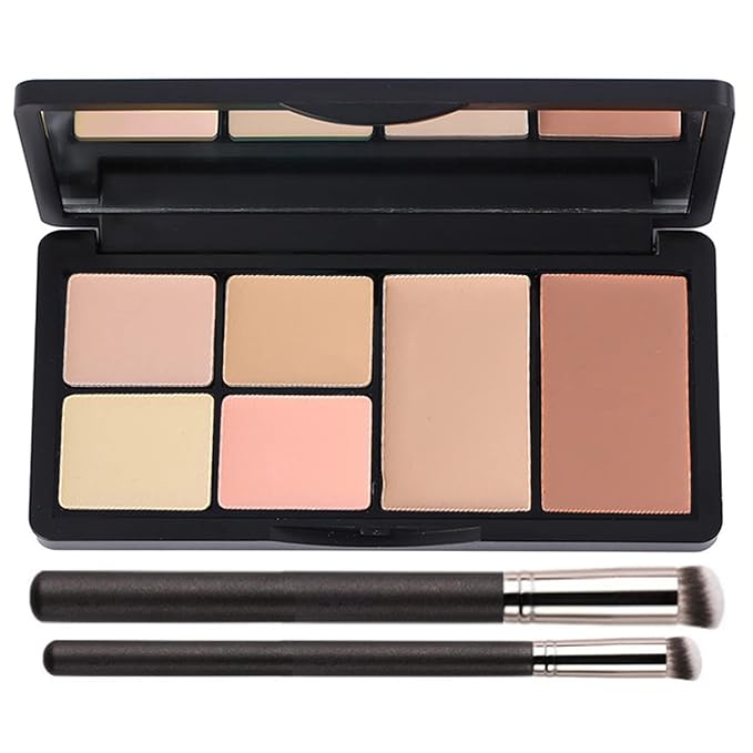 Concealer Contour Palette, 6 In 1 Color Correcting Concealer Contour Makeup Palette, Contouring Foundation Highlighting Makeup Kit for Dark Circles, Blemish With 2 Packs Brush (2#)-Velvo Beauty