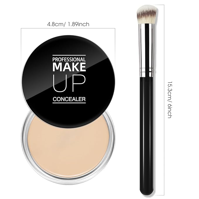 Cream Concealer Full Coverage Makeup, Matte Color Correcting Concealer with Brush, Waterproof, Conceals Blemish, Pores and Spots, Under Eye Makeup Concealer for Dark Circles (#02 LIGHT CREAM)-Velvo Beauty