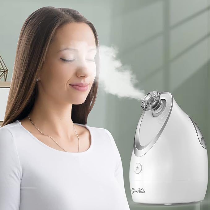 YourMate Facial Steamer Nano Ionic Face Steamer, Adjustable Nozzle with Aromatherapy Warm Mist for Sinuses Moisturizing Humidifier Unclogs Pores, Homeuse Vaporizador Facial (White)-Velvo Beauty