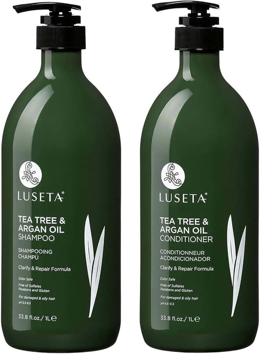 Luseta Tea Tree & Argan Oil Detangling Shampoo & Conditioner Set, 2 x 33.8 Oz-Velvo Beauty