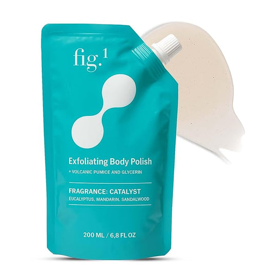 Fig.1 Exfoliating Body Scrub, Polish for Rough & Dead Skin, Keratosis Pilaris, Strawberry Skin, Volcanic Pumice, Glycerin, Eucalyptus Fragrance, Skin Smoother, Body Wash Scrub, 200 ml-Velvo Beauty