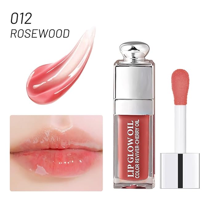Hydrating Lip Glow Oil, Moisturizing Plumper Lip Gloss, Transparent Plumping Balm, Tinted Balm Care 0.2 OZ - 012 ROSEWOOD-Velvo Beauty