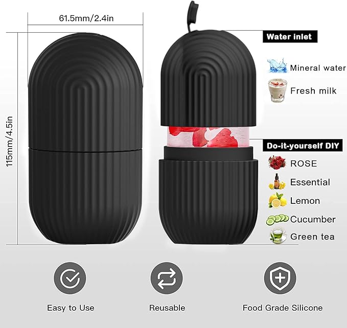 ice face roller, ice mold for face and Eyes, Reusable Massage Silicone Beauty Tool, Naturally Conditioning And Skin Care, De-Puff Eye Bags, Reduce Migraine Pain (Black)-Velvo Beauty