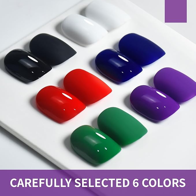 JODSONE 10ml Gel Nail Polish Set 6Colors Black White Red Deep Blue Dark Green Deep Purple All Seasons Neutral Soak Need U V/LED Lamp Curing-Velvo Beauty