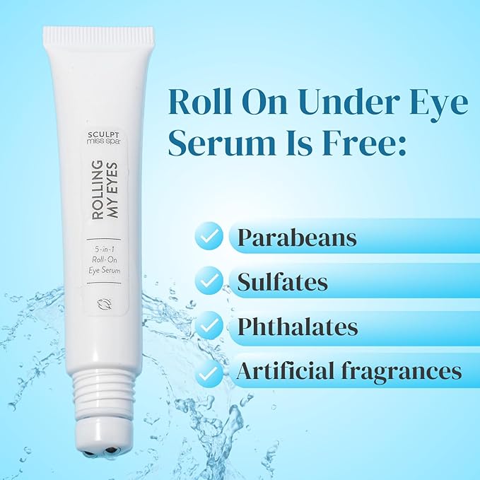 Miss Spa Eye Serum 5-in-1 Roll On Under Eye Cream, Helps De-puff and Brighten Under and Around Eyes, Anti-Aging Under Eye Roller Helps with Fine Lines and Dark Circles, Vitamin B3, Eye Bag Remover-Velvo Beauty