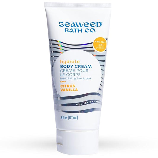 Seaweed Bath Co. Hydrate Body Cream, Citrus Vanilla Scent, 6 Ounce, Nourishing Hand & Body Lotion Moisturizer for Dry Skin, with Sustainably Harvested Seaweed, Kukui Oil, Hyaluronic Acid, Shea Butter-Velvo Beauty
