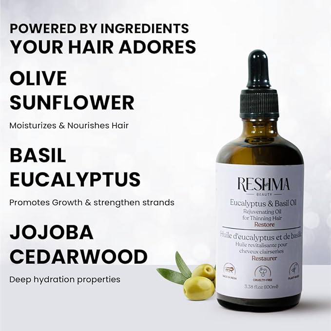 Reshma Beauty Eucalyptus & Basil Oil – Henna Infused Rejuvenating Oil for Thinning Hair | Restores, Strengthens & Nourishes-Velvo Beauty