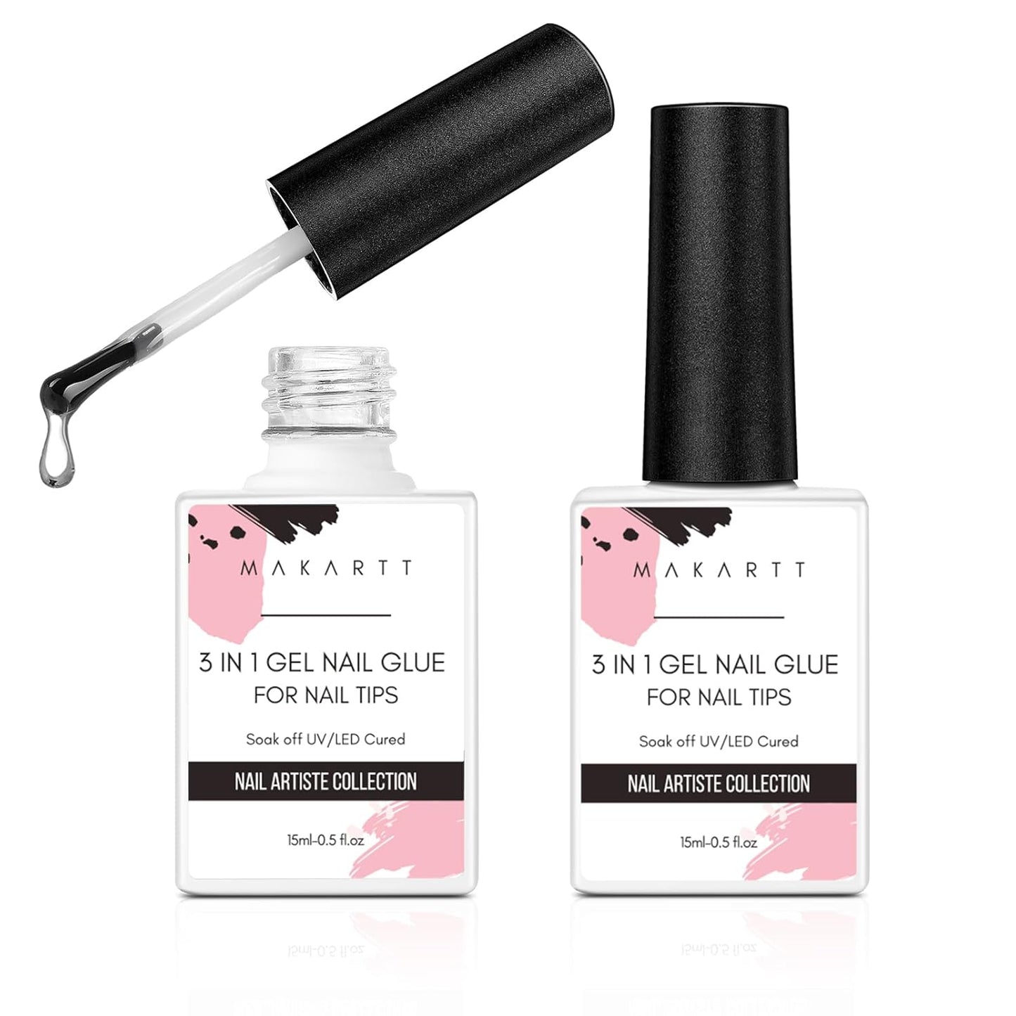 Makartt Gel Nail Glue: 3 in 1 Nail Glue Acrylic Nails Extension Super Strong Adhesive Bond Long Lasting Brush on Glues for Tips, Base Coat & Slip Solution, & Stick Rhinestone, Curing Needed, 2pcs 15ml-Velvo Beauty