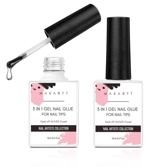 Makartt Gel Nail Glue: 3 in 1 Nail Glue Acrylic Nails Extension Super Strong Adhesive Bond Long Lasting Brush on Glues for Tips, Base Coat & Slip Solution, & Stick Rhinestone, Curing Needed, 2pcs 15ml-Velvo Beauty