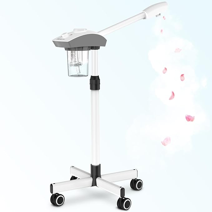 TASALON Professional Facial Steamer Machine on Wheels, Standing Esthetician Steamer with Hot Ozone Mist, Facial Be Used for Skin Rejuvenation, Steamer for Facial Used for Spa or Personal Care, White-Velvo Beauty