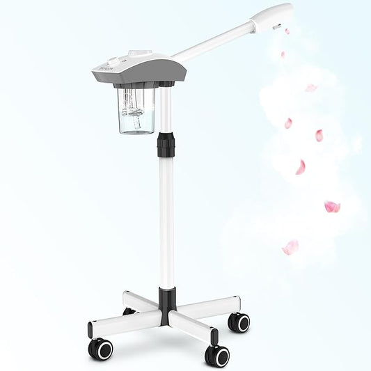 TASALON Professional Facial Steamer Machine on Wheels, Standing Esthetician Steamer with Hot Ozone Mist, Facial Be Used for Skin Rejuvenation, Steamer for Facial Used for Spa or Personal Care, White-Velvo Beauty
