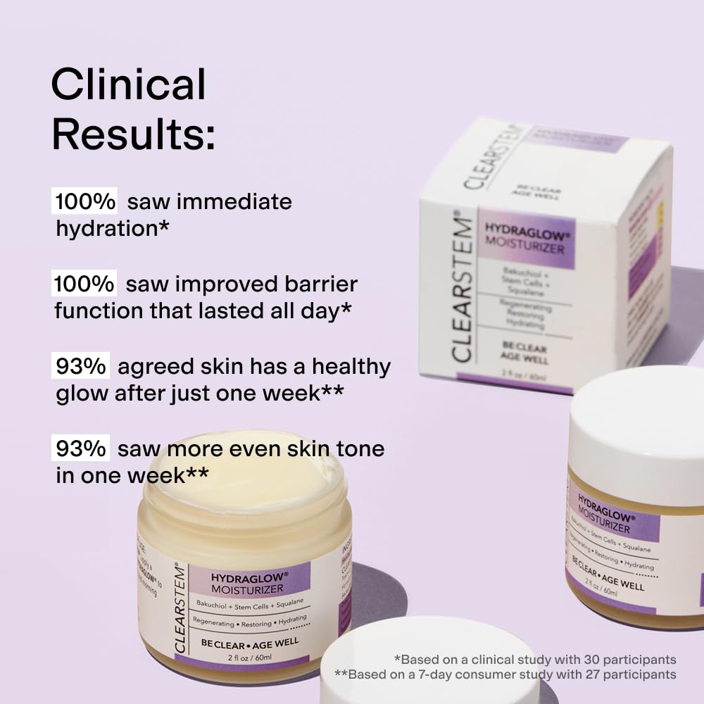 CLEARSTEM - HYDRAGLOW Stem Cell Moisturizer - Bakuchiol + Squalene - Youthful Skin Face Moisturizer - All Skin Types - Facial Skin Care Products - Gluten Free, Cruelty Free - 2 fl oz / 60ml-Velvo Beauty