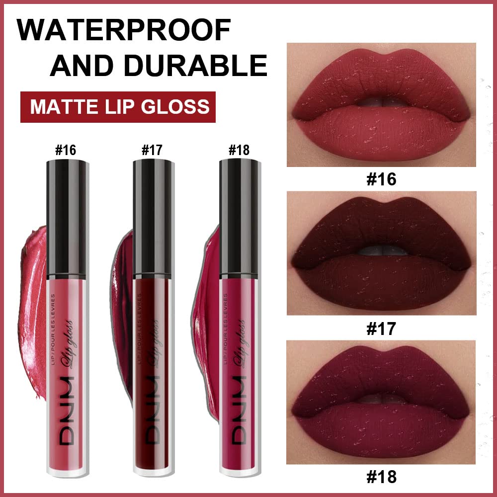 evpct 3Pcs Dark Red Purple Matte 24-hour Liquid Lipstick Sets, Matte Lipstick Lip Stain Long Lasting 24 Smudge Waterproof Lip Gloss Gift Set Matt Lipsticks Set Matt Liquid Women Makeup Lipstick 06-Velvo Beauty