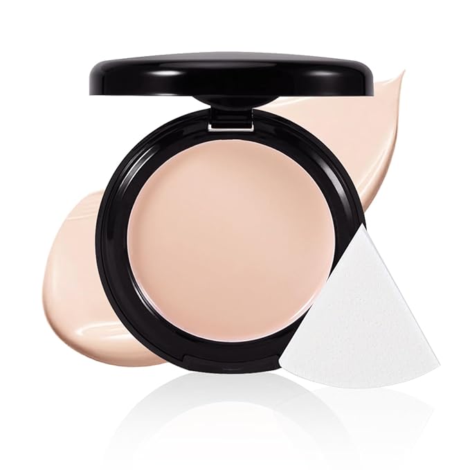 Powder Foundation,Long Wear Full Coverage Foundation with Sponge,Flawess Demi-Matte Finish,Brighten Correcting Color-Velvo Beauty