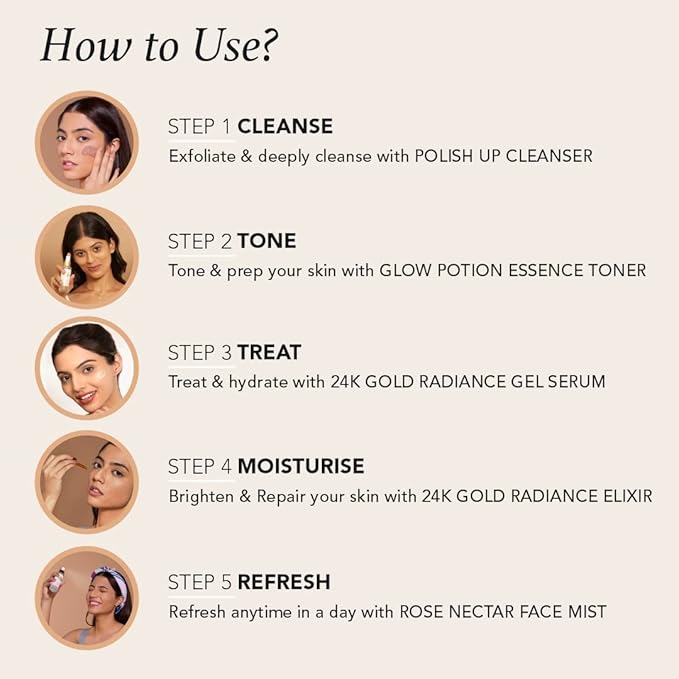 Quick Glow Kit, Hydrating Essence Toner, Exfoliating Face Cleanser, 24K Gold Face Elixir, Face Gel Serum, Face & Body Toner | Smoothens & Softens Skin, Deep Cleanser | Set of 5 - RAS LUXURY OILS-Velvo Beauty