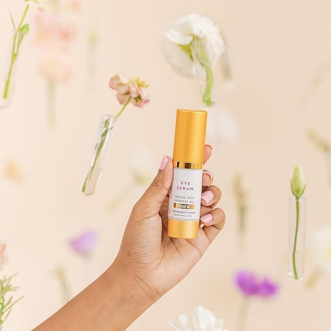 Renew Vegan Under Eye Serum for Dark Circles and Puffiness - Aging Skin Serum for Eye Bags, Fine Lines, Wrinkles, Crows Feet with Borage and Primrose - 0.5 Ounces-Velvo Beauty