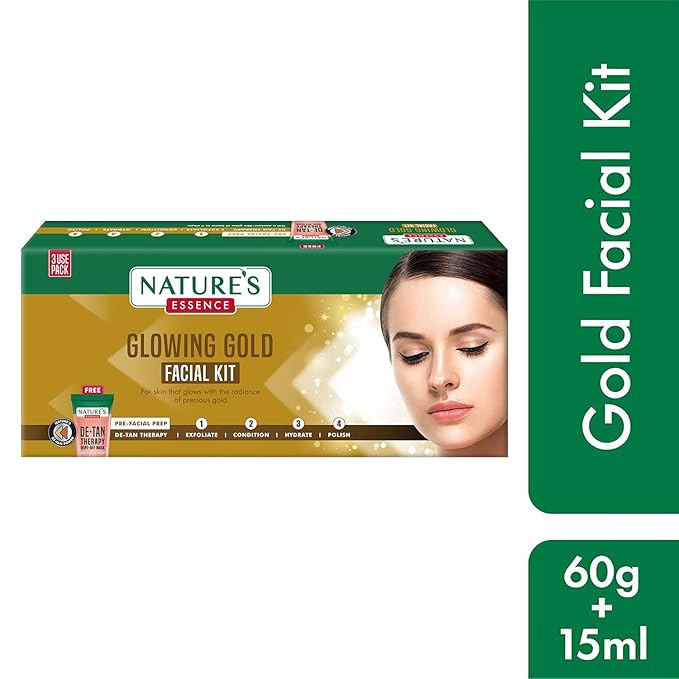 Nature's Essence Glowing Gold Facial Kit (60Grams+15ML)-Velvo Beauty