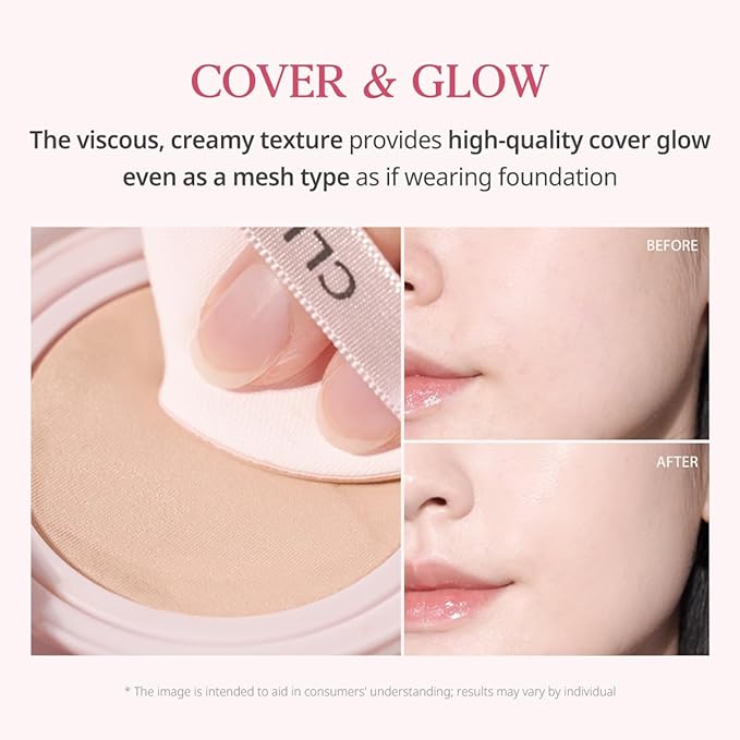 CLIO Kill Cover Mesh Glow Cushion Foundation ([Refill Included] 15g*2, 23N GINGER), Glass Skin, Long-Lasting, Lightweight, Buildable Coverage, Glowy Skin Makeup-Velvo Beauty