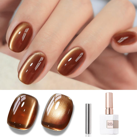 Double Rhythm Cat Eye Gel Polish with Magnet 15ML Holographic Glitter Shimmer Translucent Sheer Color Glass Brown Magnetic Gel Polish Salon DIY at Home (Fall Brown-MC1113)-Velvo Beauty