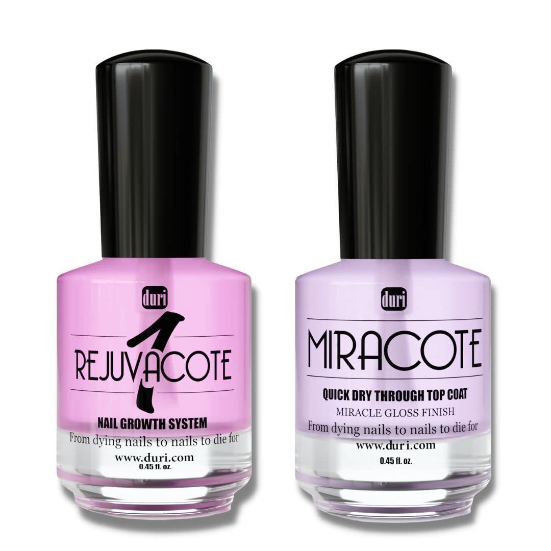 duri Rejuvacote 1 Original Maximum Strength Nail Growth System Base, Top Coat and Miracote Quick Dry Top Coat Combo-Velvo Beauty